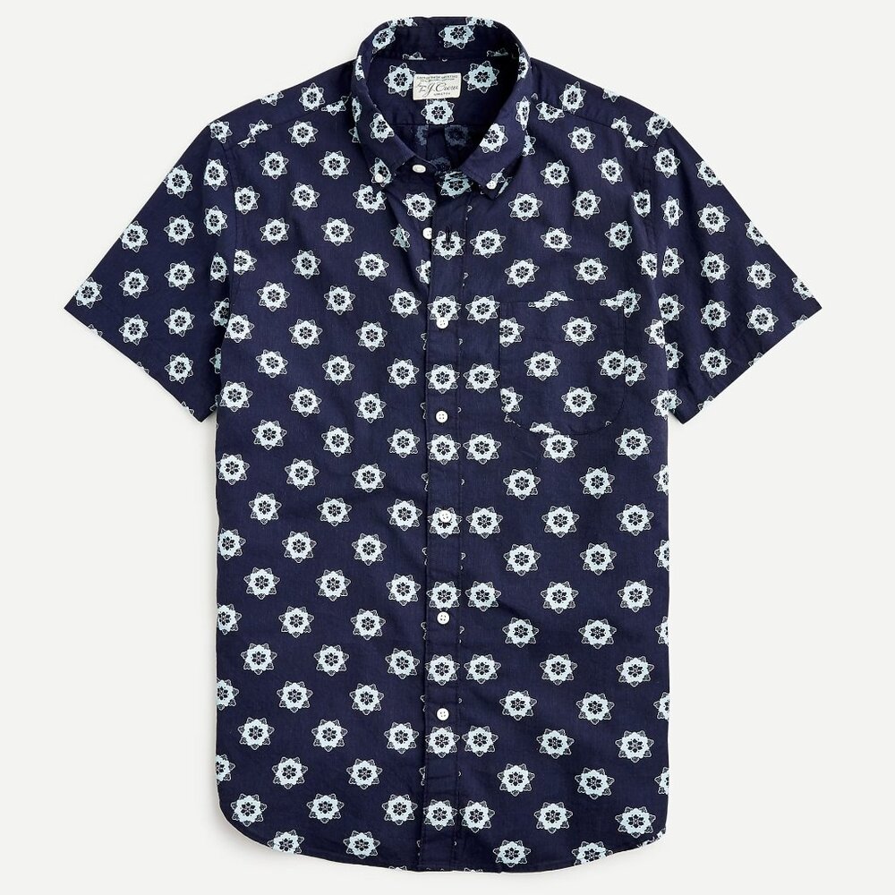 BNWT J CREW short-sleeve stretch Secret Wash cotton shirt print xs small